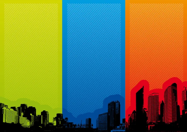 Πανόραμα της πόλης με χρωματιστές λωρίδες. διάνυσμα — Διανυσματικό Αρχείο