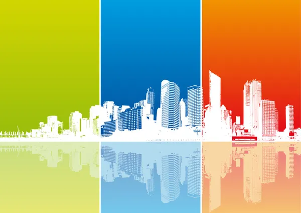 Panorama of city with colored strips. Vector — Stock Vector
