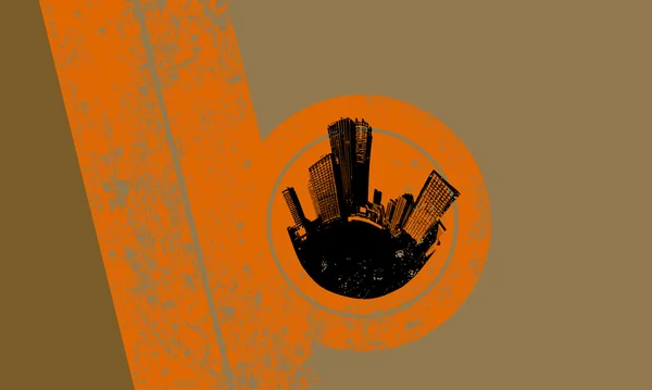 Silhouet van zwarte stad op bruin grunge achtergrond. vector kunst. — Stockvector