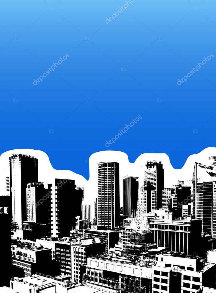 Black city on blue background. Vector art