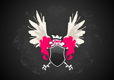 Shield with wings on black gradient background. Vector clipart