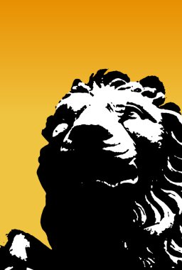 Black and white lion on yellow background. Vector clipart