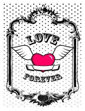 Pink heart in frame. Vector art clipart