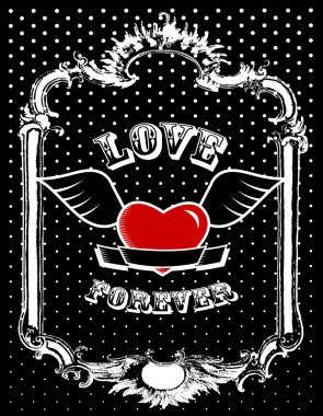 Red heart in frame. Vector art clipart