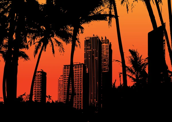 Palmen mit Stadt im Hintergrund. Vektor — Stockvektor