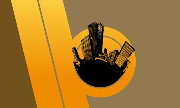 Silhouet van zwarte stad op bruin oranje achtergrond. vector kunst. — Stockvector