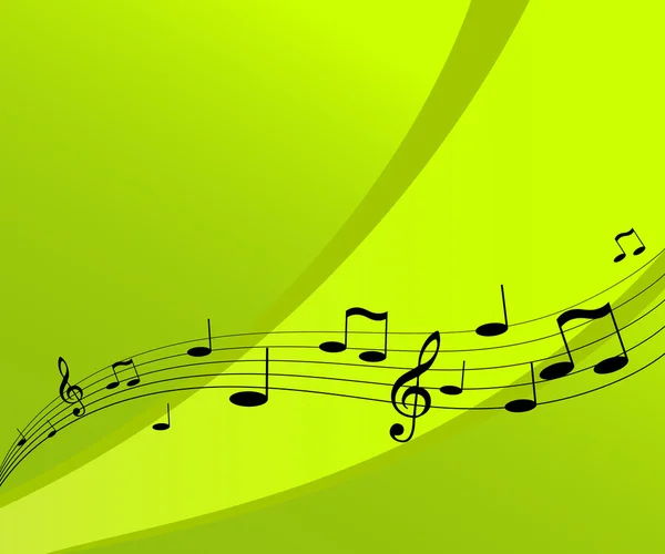 Fliegende Musik auf grünem Hintergrund. Vektorkunst. — Stockvektor
