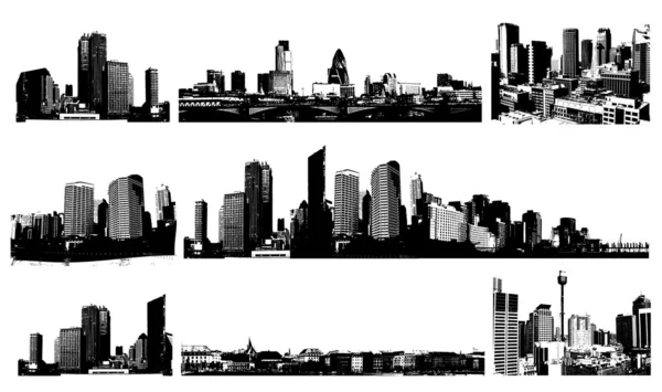 Чорно-білі панорамні міста. Векторне мистецтво — стоковий вектор