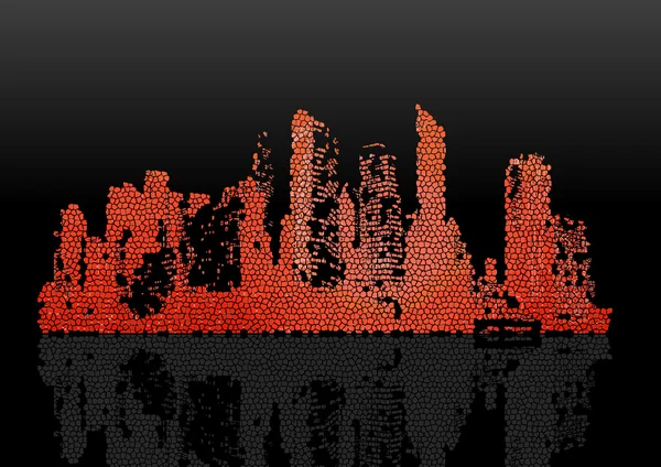 Панорама міста з відображенням. Векторне мистецтво . — стоковий вектор