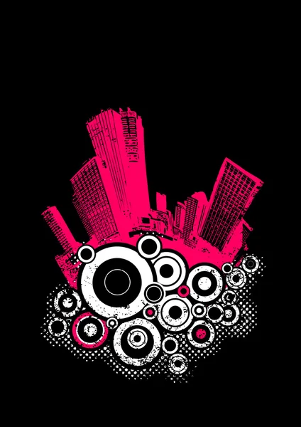 Ciudad rosa con círculos. Arte vectorial . — Archivo Imágenes Vectoriales