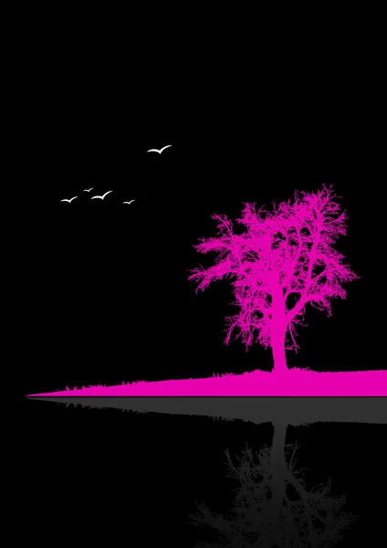 Yalnız ağaç su. vektör — Stok Vektör