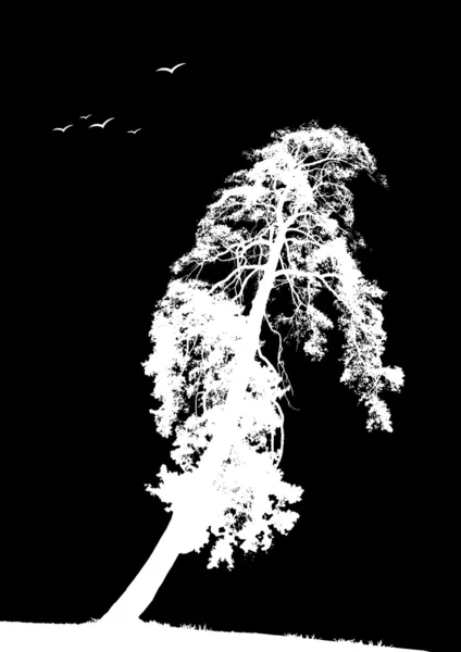 Einsamer Baum mit Vögeln. Vektor — Stockvektor