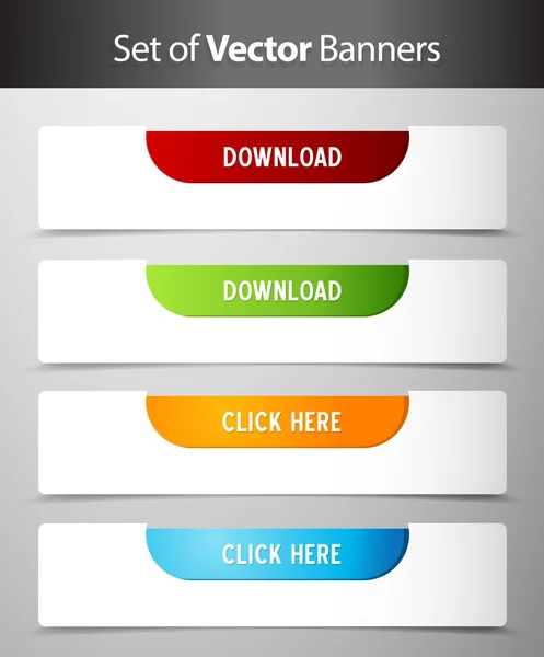 Set of download and click here buttons. — Stock Vector