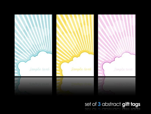 3 ξεχωριστές κάρτες δώρων με ήλιο που κρύβονται πίσω από το σύννεφο. — Διανυσματικό Αρχείο