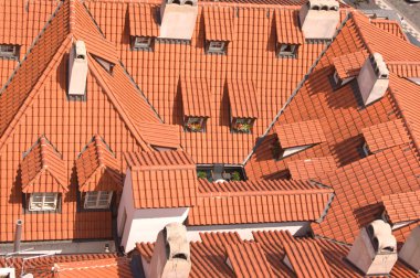 Old red roofs with dormers from the air clipart