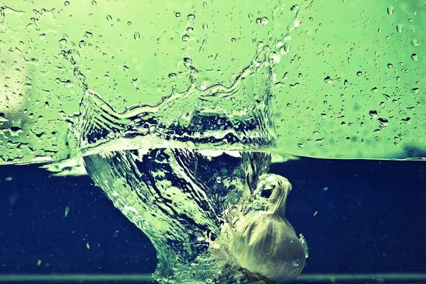 溅水中大蒜 — 图库照片