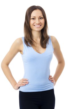 Portrait of woman in sportswear, isolated on white