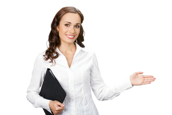 Glimlachende zakenvrouw op witte achtergrond — Stockfoto