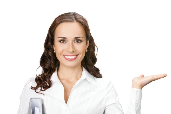 Uśmiechnięta kobieta biznesu na białym tle — Zdjęcie stockowe