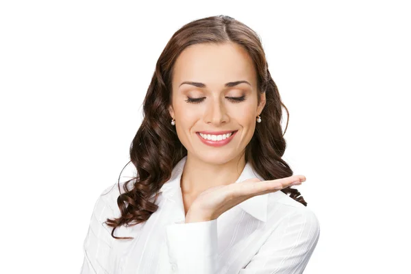 Sorrindo mulher de negócios no fundo branco — Fotografia de Stock