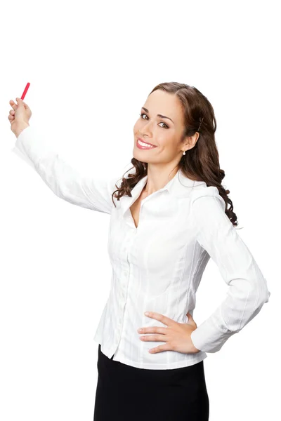 Leende affärskvinna på vit bakgrund — Stockfoto