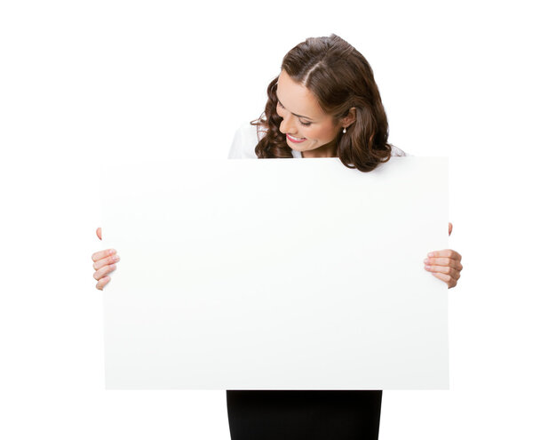 Smiling business woman on white background