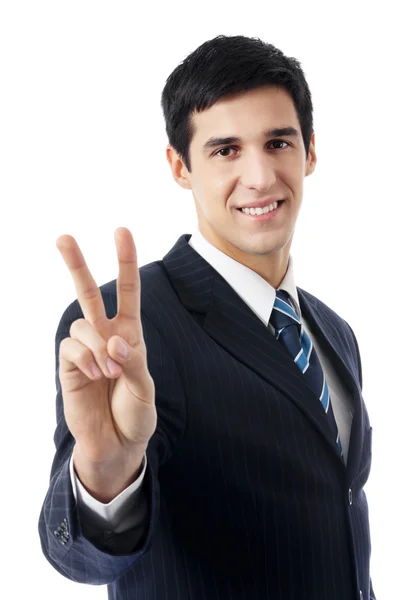 Szczęśliwy uśmiechający się biznesmen, biały — Zdjęcie stockowe
