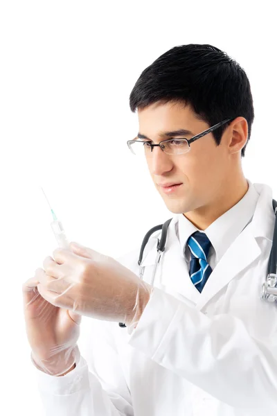 Médecin avec seringue, isolé sur blanc — Photo