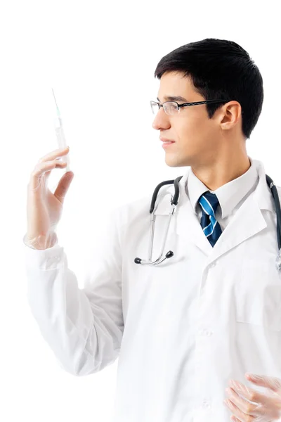 Arzt mit Spritze, isoliert auf weiß — Stockfoto
