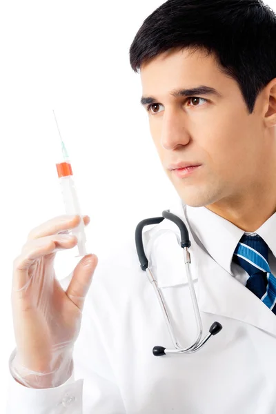 Médico com seringa, isolado sobre branco — Fotografia de Stock