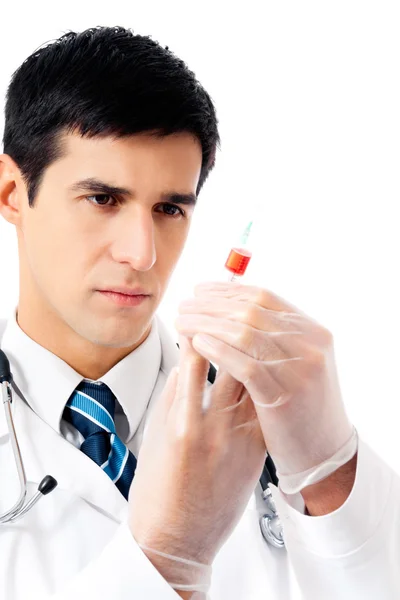 Lekarz z strzykawka, na białym tle — Zdjęcie stockowe