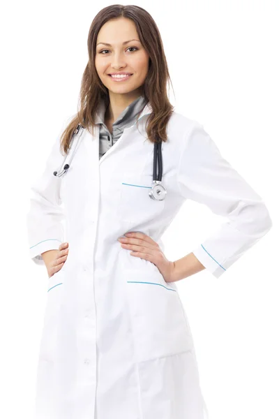 Portret van vrouwelijke arts of verpleegkundige, geïsoleerd op wit — Stockfoto