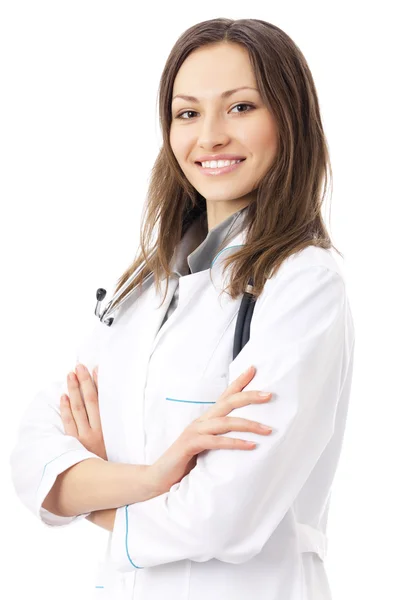 Πορτρέτο του γυναίκα γιατρό ή νοσοκόμα, απομονωμένα σε λευκό — Φωτογραφία Αρχείου