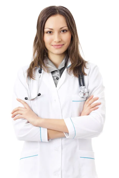 Kadın doktor veya hemşire, üzerinde beyaz izole portresi — Stok fotoğraf