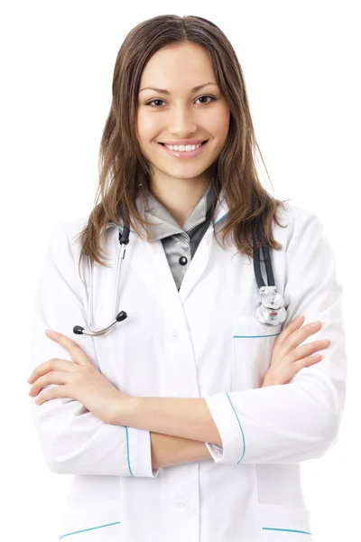 Πορτρέτο του γυναίκα γιατρό ή νοσοκόμα, απομονωμένα σε λευκό — Φωτογραφία Αρχείου