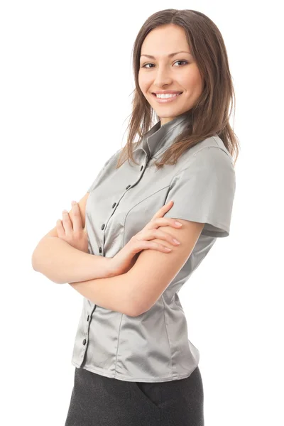 Портрет молодої щасливої бізнес-леді, ізольовані на білому — стокове фото