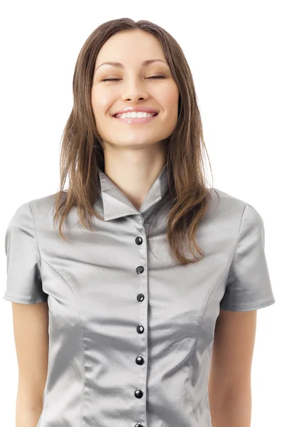 Портрет счастливой деловой женщины, изолированной на белом — стоковое фото
