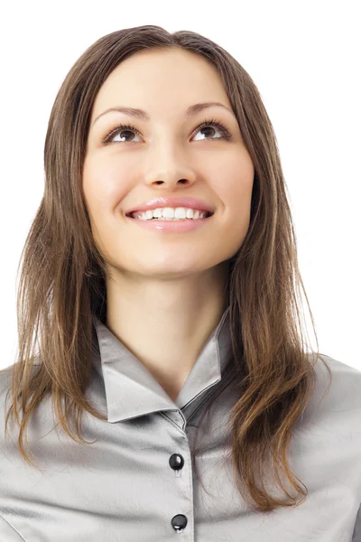 Portret van gelukkig zakenvrouw, geïsoleerd op wit — Stockfoto