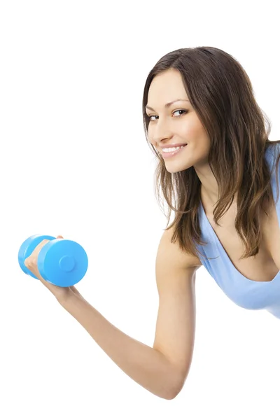 Young woman in sportswear with dumbbell, isolated on white — Stock Photo, Image