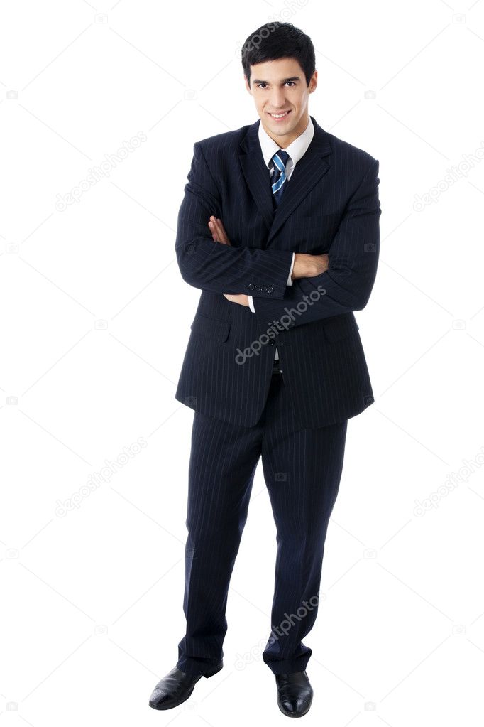 Full-body portrait of businessman, isolated on white