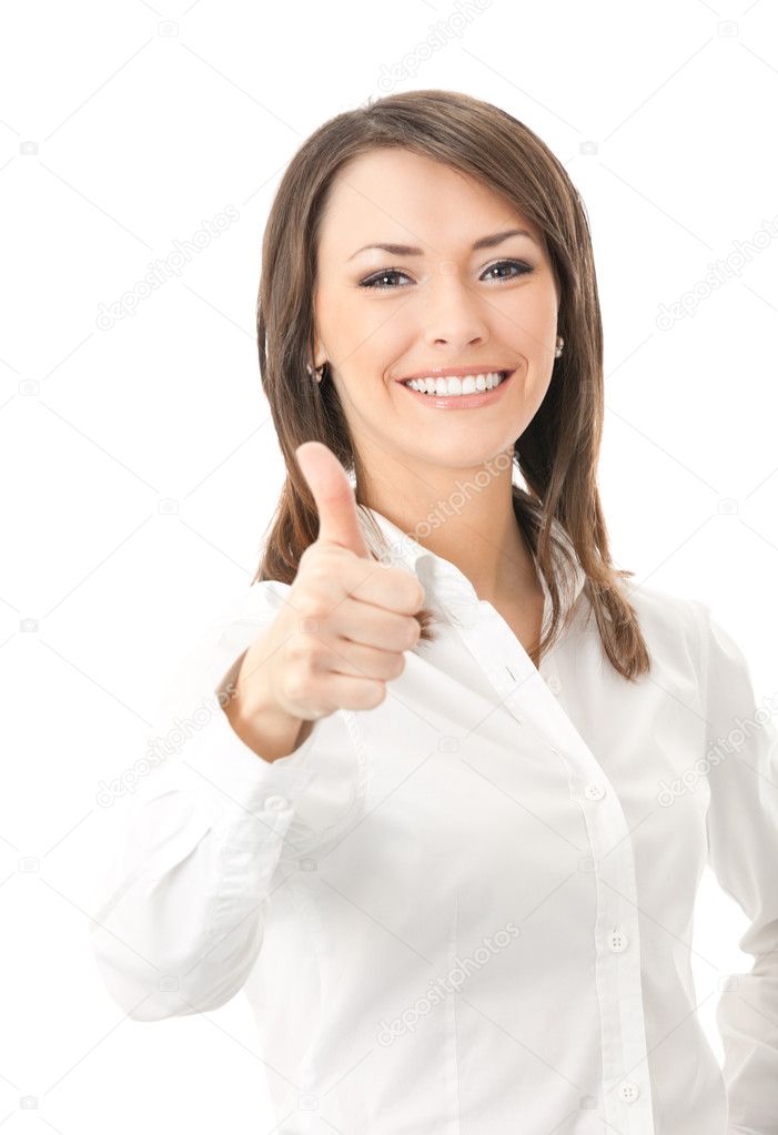 Young happy smiling businesswoman, isolated
