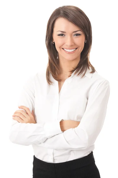 Молодая счастливая улыбающаяся деловая женщина, изолированная — стоковое фото