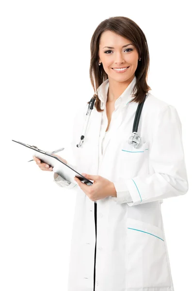 Young happy smiling female doctor, isolated — Stock Photo, Image