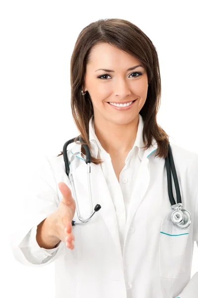 Unga glada leende kvinnliga läkare, isolerade — Stockfoto