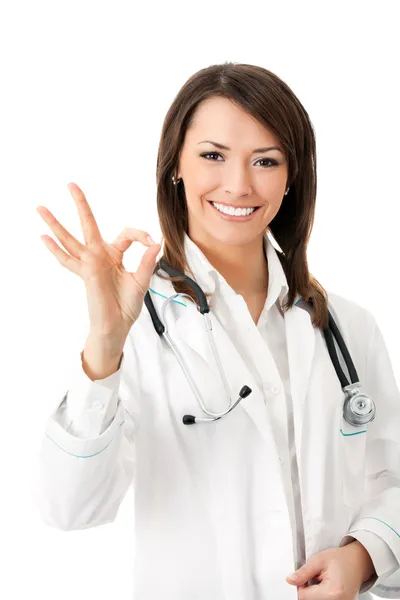Giovane felice sorridente medico femminile, isolato — Foto Stock