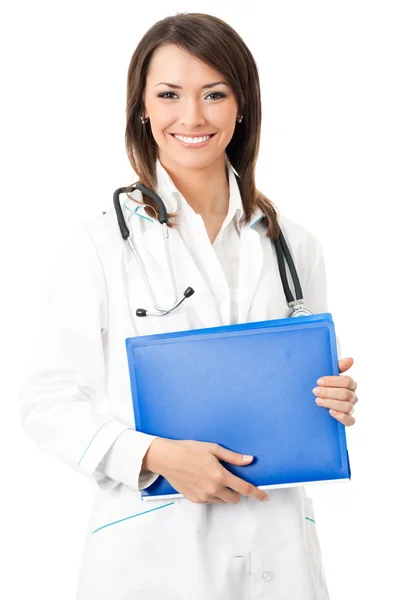 Jovem feliz sorrindo médico feminino, isolado — Fotografia de Stock