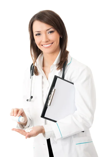 Unga glada leende kvinnliga läkare, isolerade — Stockfoto