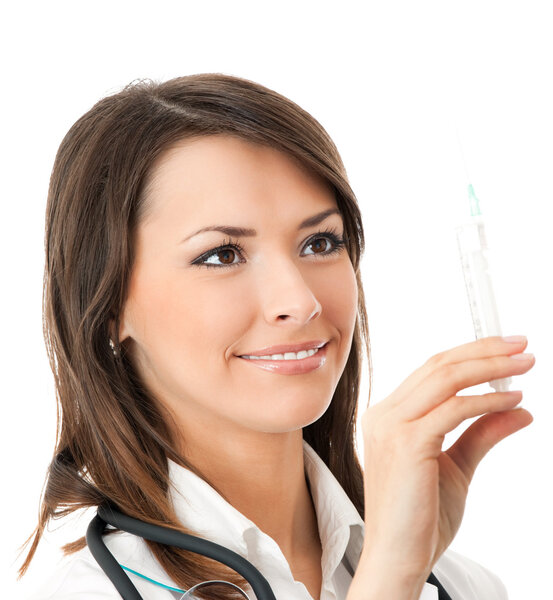 Young happy smiling female doctor, isolated