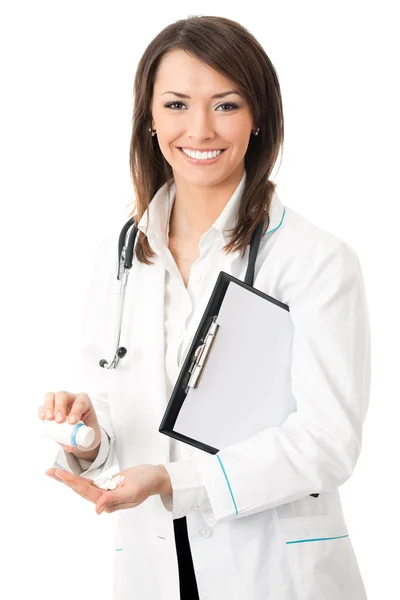Young happy smiling female doctor, isolated Royalty Free Stock Images