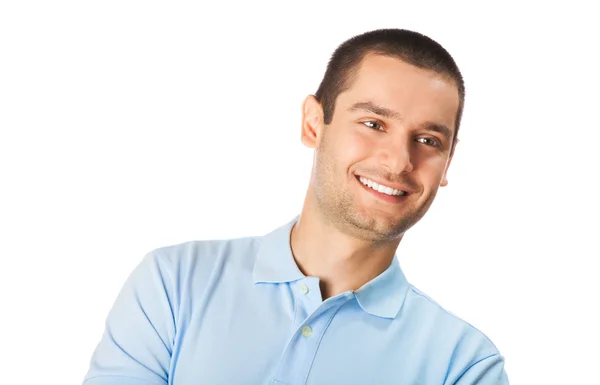 Πορτρέτο του ευτυχισμένο άνθρωπο χαμογελαστό, που απομονώνονται σε λευκό — Φωτογραφία Αρχείου